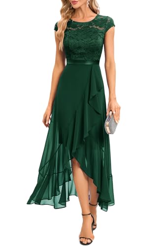 Bbonlinedress Abendkleider elegant für Hochzeit Rundhals Spitzenkleid Chiffon Kleid Brautjunferkleid Weihnachtskleid Partykleid Abschlusskleid lang Dark Green M von Bbonlinedress