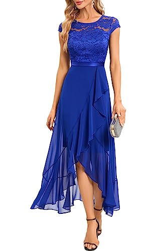 Bbonlinedress Abendkleider elegant für Hochzeit Rundhals Spitzenkleid Chiffon Brautjunferkleid Party Abschlusskleid lang Ballkleid Winter Weihnachtskleid Royal Blue 2XL von Bbonlinedress