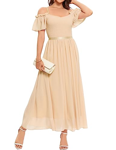 Bbonlinedress Abendkleider elegant für Hochzeit Schulterfreies Kleid Chiffon Kleid Brautjunferkleid Bridesmaid Dress Partykleid Abschlusskleid lang Sommer Strandkleid Champagne 2XL von Bbonlinedress