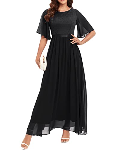 Bbonlinedress Abendkleider elegant für Hochzeit Spitzen Chiffon Ärmel Kleid festliches Brautjunferkleid Maxi Bridesmaid Dress Partykleid Abschlusskleid lang Ballkleid Black 3XL von Bbonlinedress