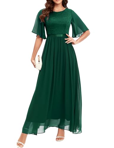 Bbonlinedress Abendkleider elegant für Hochzeit Spitzen Chiffon Ärmel Kleid festliches Brautjunferkleid Maxi Bridesmaid Dress Partykleid Abschlusskleid lang Ballkleid Dark Green M von Bbonlinedress