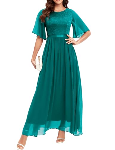 Bbonlinedress Abendkleider elegant für Hochzeit Spitzen Chiffon Ärmel Kleid festliches Brautjunferkleid Maxi Bridesmaid Dress Partykleid Abschlusskleid lang Ballkleid Turquoise 3XL von Bbonlinedress