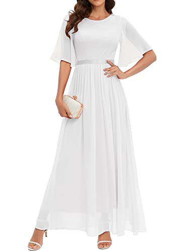 Bbonlinedress Abendkleider elegant für Hochzeit Spitzen Chiffon Ärmel Kleid festliches Brautjunferkleid Maxi Bridesmaid Dress Partykleid Abschlusskleid lang Ballkleid White 3XL von Bbonlinedress