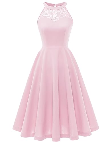 Bbonlinedress Abendkleider elegant für Hochzeit festliches Kleid Damen Sommer Neckholder jugendweihes Kleid Cocktail Brautkleid konfirmationskleider Pink 2XL von Bbonlinedress