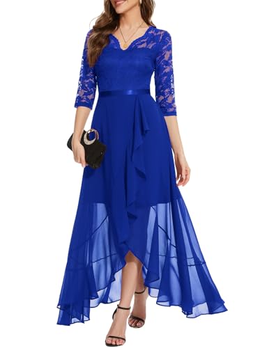 Bbonlinedress Abendkleider elegant für Hochzeit lang Sommerkleid Spitze Chiffon V-Ausschnitt Brautjunferkleid Party Abschlusskleid festliches Ballkleid Royal Blue L von Bbonlinedress