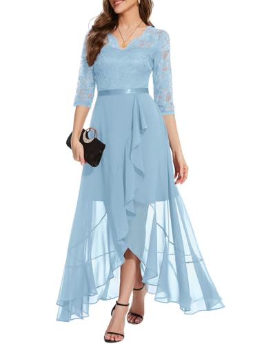 Bbonlinedress Abendkleider elegant für Hochzeit lang Sommerkleid Spitze Chiffon V-Ausschnitt Brautjunferkleid Party Abschlusskleid festliches Ballkleid Sky Blue 3XL von Bbonlinedress