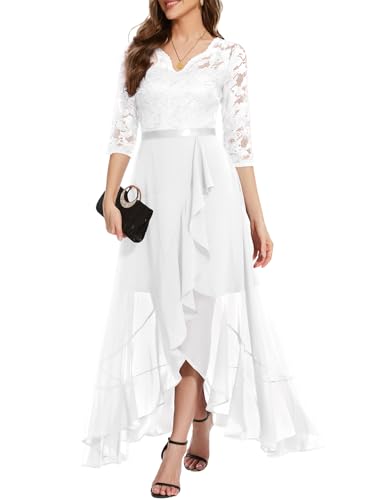 Bbonlinedress Abendkleider elegant für Hochzeit lang Sommerkleid Spitze Chiffon V-Ausschnitt Brautjunferkleid Party Abschlusskleid festliches Ballkleid White 2XL von Bbonlinedress