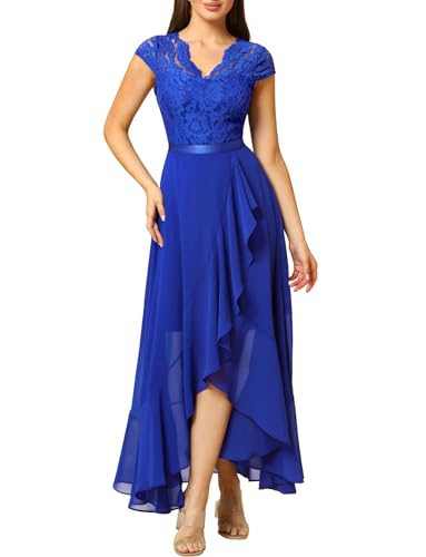 Bbonlinedress Abendkleider lang Elegant Damen Winterkleid Spitze Chiffon Vokuhila Abschlusskleid Hochzeit Brautkleid Party Weihnachtskleid Royal Blue 3XL von Bbonlinedress