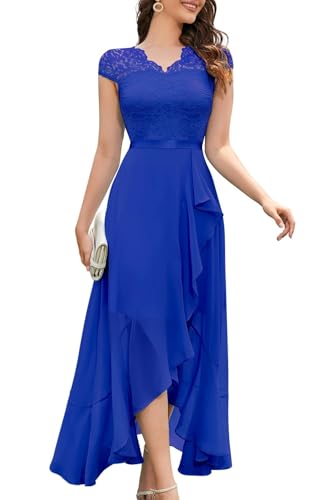 Bbonlinedress Abendkleider elegant für Hochzeit Damen Spitze Chiffon Vokuhila Abschlusskleid lang Brautkleid Party Royal Blue S von Bbonlinedress