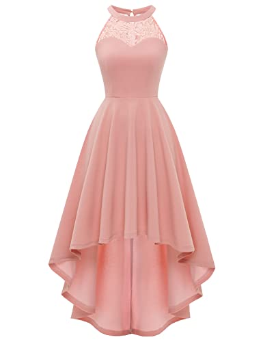 Bbonlinedress Abschlusskleid lang Damen Abendkleider elegant für Hochzeit Sommerkleid Neckholder High Low festliches Cocktailkleid Brautkleid-1Blush L von Bbonlinedress