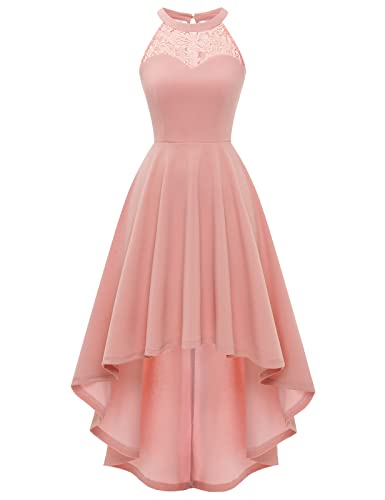 Bbonlinedress Abschlusskleid lang Damen Abendkleider elegant für Hochzeit Sommerkleid Neckholder High Low Cocktailkleid Festliche Kleider Brautkleid konfirmationskleider Strandkleid-1Blush L von Bbonlinedress