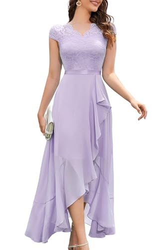 Bbonlinedress Abendkleider elegant für Hochzeit V-Ausschnitt Spitze Chiffon Vokuhila Abschlusskleider lang Brautkleid Lavender S von Bbonlinedress