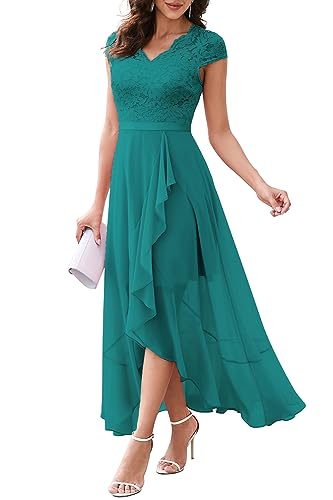 Bbonlinedress Abschlusskleider lang Elegant Damen Sommerkleid V-Ausschnitt Spitze Chiffon Vokuhila Abendkleider Hochzeit Brautjunferkleid Prom Bridesmaid Dress konfirmation Kleid Turquoise 3XL von Bbonlinedress