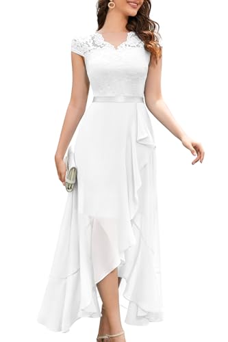 Bbonlinedress Weißes Kleid Abendkleid Damen lang winterkleid Spitze Chiffon Vokuhila Ballkleid Hochzeit Brautjunferkleid Weihnachtskleid White 2XL von Bbonlinedress