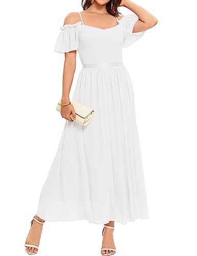 Bbonlinedress Abschlusskleider lang elegant Damen Sommer Schulterfreies Kleid Chiffon Abendkleider Hochzeit Brautjunferkleid Prom Bridesmaid Dress Party Ballkleid White 2XL von Bbonlinedress