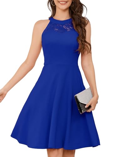 Bbonlinedress BBONL INEDRESS Abendkleider elegant für Hochzeit Neckholder Sommerkleid Damen Cocktailkleid Knielang festliches Kleid Strandkleid Ballkleid Royalblue M von Bbonlinedress