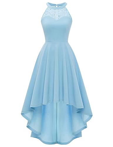 Bbonlinedress Sommerkleid Damen Neckholder High Low Kleid festliches Cocktailkleid Brautkleid Abendkleider elegant für Hochzeit-1Blue 3XL von Bbonlinedress