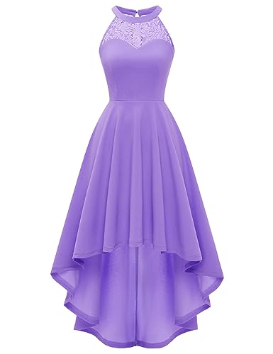 Bbonlinedress Sommerkleid Damen Neckholder High Low Kleid festliches Cocktailkleid Brautkleid Abendkleider elegant für Hochzeit-1Lavender XS von Bbonlinedress