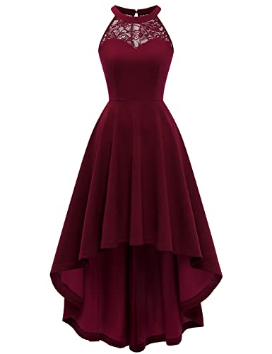 Bbonlinedress Ballkleid lang Damen Abendkleider elegant für Hochzeit Sommerkleid Neckholder High Low Kleid Cocktail Festliche Kleider Brautkleid konfirmationskleider Strandkleid-1Burgundy 3XL von Bbonlinedress