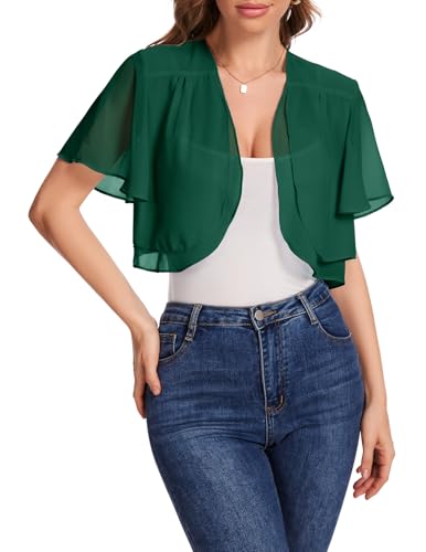 Bbonlinedress Bolero Damen festlich grün Chiffon elegant Kurzarm Casual Sommer Bolerojacke Offene Vorderseite Schulterjacke Dark Green S Bbonlinedress Bolero Damen festlich grün Chiffon elegant Kurzarm Casual Sommer Bolerojacke Offene Vorderseite Schulterjacke Dark Green S von Bbonlinedress