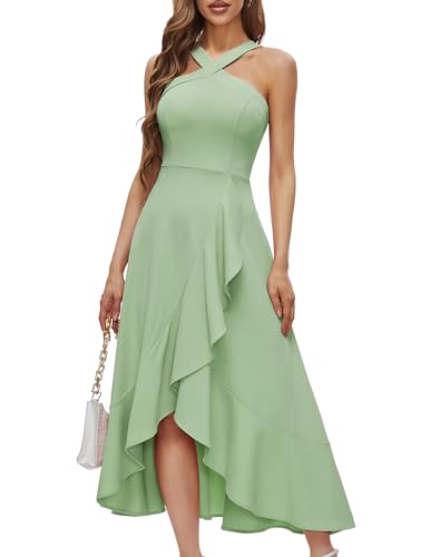 Bbonlinedress Kleid Hochzeitsgast Damen Herbstkleid lang Abendkleider elegant für Hochzeit festliches Kleid Neckholder Cocktailkleid Party Brautjungfernkleider Light Green M von Bbonlinedress