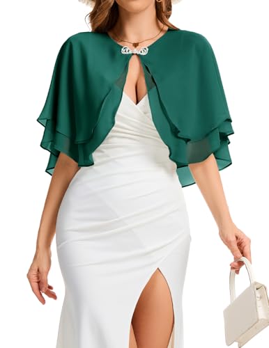 Bbonlinedress Chiffon Capes Damen Bolero festlich Sommer Schultertuch Weiche Capelets elegant Hochzeits Umhänge Tücher für Kleider Dark Green von Bbonlinedress