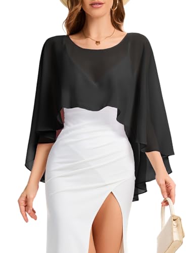 Bbonlinedress Chiffon Capes Damen Sommer Weiche Capelets leichte Tücher Wraps für Abendkleider Schal Stola elegant Umhang Black von Bbonlinedress