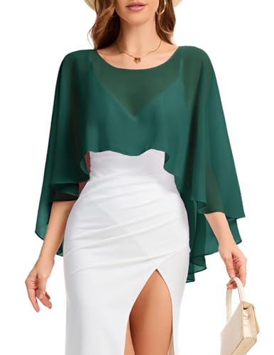 Bbonlinedress Chiffon Capes Damen Sommer Weiche Capelets leichte Tücher Wraps für Abendkleider Schal Stola elegant Umhang Dark Green von Bbonlinedress