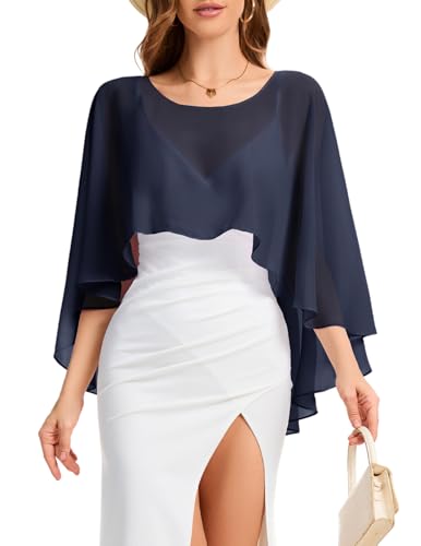 Bbonlinedress Chiffon Capes Damen Sommer Weiche Capelets leichte Tücher Wraps für Abendkleider Schal Stola elegant Umhang Navy von Bbonlinedress