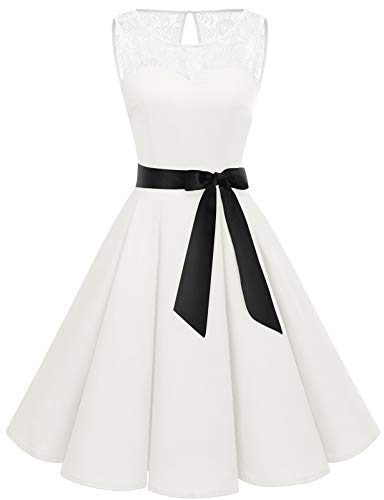 Bbonlinedress Cocktailkleid Damen Kleid Rockabilly Kleider Spitzenkleid Petticoat Kleid Abendkleider Elegant Sommerkleid Weißes Kleid All White XS von Bbonlinedress