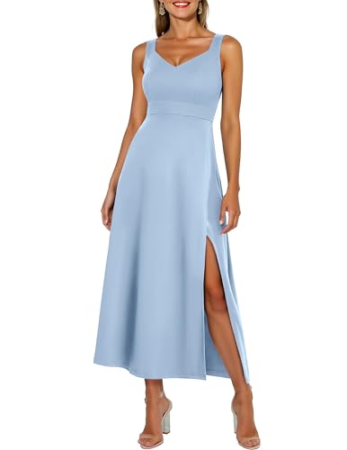 Bbonlinedress Cocktailkleid Damen ärmellos Maxilang festliches Kleid mit Schlitz Abendkleider elegant für Hochzeit Partykleider Blue XL von Bbonlinedress