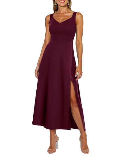 Bbonlinedress Cocktailkleid Damen ärmellos Maxilang festliches Kleid mit Schlitz Abendkleider elegant für Hochzeit Partykleider Burgundy M von Bbonlinedress