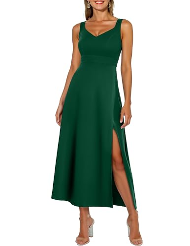 Bbonlinedress Cocktailkleid Damen ärmellos Maxilang festliches Kleid mit Schlitz Abendkleider elegant für Hochzeit Partykleider Dark Green L von Bbonlinedress