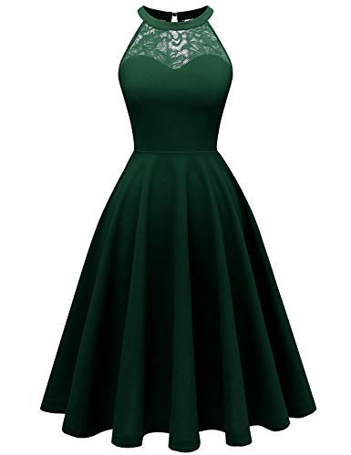 Bbonlinedress Sommerkleid Damen Abendkleider Elegant für Hochzeit Ballkleider Neckholder Brautjungfer festliches Kleid Konfirmationskleider Dark Green S von Bbonlinedress