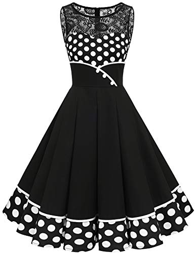 Bbonlinedress Rockabilly Kleider Damen Sommerkleid Abendkleider elegant für Hochzeit Jugendweihe Kleider Vintage Kleider Cocktailkleid Konfirmationskleider Black White BDot XS von Bbonlinedress