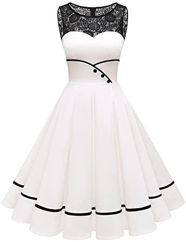 Bbonlinedress Weißes Kleid Damen festliches Kleid Sommerkleid Abendkleider elegant für Hochzeit Rockabilly Kleider cocktailkleid Ivory S von Bbonlinedress
