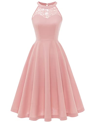 Bbonlinedress Abendkleider elegant für Hochzeit Sommerkleid Damen Festliche Kleider Neckholder Cocktailkleid Brautkleid Hochzeitskleider Konfirmationskleider Blush L von Bbonlinedress