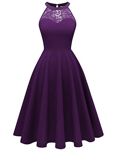 Bbonlinedress Cocktailkleid Damen Abendkleider elegant für Hochzeit Neckholder festliches Kleid Sommerkleid Ballkleider kurz Brautjungfer Kleid Grape S von Bbonlinedress