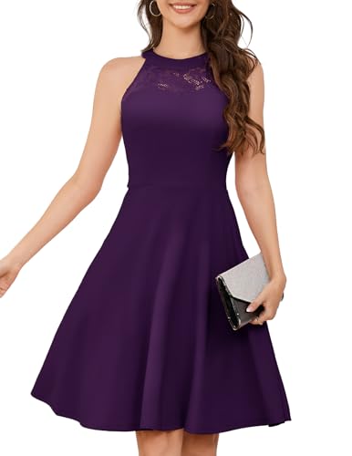 Bbonlinedress Cocktailkleid Damen Abendkleider elegant für Hochzeit Neckholder festliches Kleid Sommerkleid Ballkleider kurz Brautjungfer Kleid Grape S von Bbonlinedress