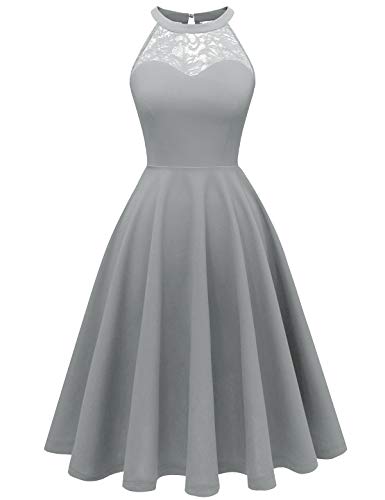 Bbonlinedress Cocktailkleid Damen Abendkleider elegant für Hochzeit festliches Kleid Neckholder Brautjungfernkleider Jugendweihe Konfirmationskleider Grey 3XL von Bbonlinedress