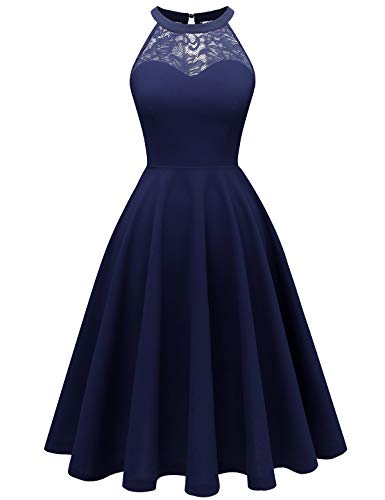 Bbonlinedress Festliche Kleider Damen Sommerkleid Cocktailkleid Neckholder Brautkleid Jugendweihe Kleider Konfirmationskleider Abendkleider elegant für Hochzeit Navy 3XL von Bbonlinedress