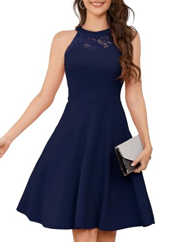 BBONL INEDRESS Festliche Kleider Damen Sommerkleid Cocktailkleid Neckholder Brautkleid Jugendweihe Kleider Abendkleider elegant für Hochzeit Navy L von Bbonlinedress
