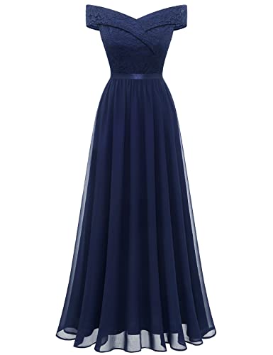 Bbonlinedress Abendkleider lang Elegant Damen Sommerkleid Schulterfrei Spitze Chiffon Abschlusskleid Hochzeit Kleid Brautjunferkleid Prom Bridesmaid Dress Partykleid-2Navy 3XL von Bbonlinedress