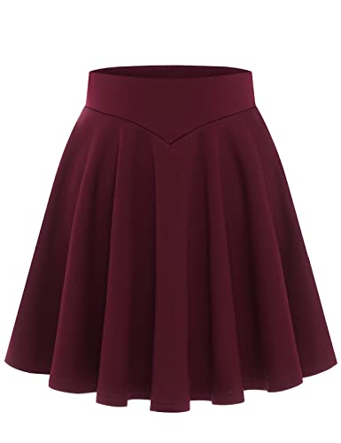 Bbonlinedress Damen Mädchen Rock Basic Solid vielseitige Dehnbaren informell A-Linie Mini Skater Glocken Tennis Schule Rock Burgundy M von Bbonlinedress