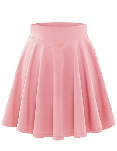 Bbonlinedress Damen Mädchen Rock Basic Solid vielseitige Dehnbaren informell A-Linie Mini Skater Glocken Tennis Schule Rock Pink M von Bbonlinedress