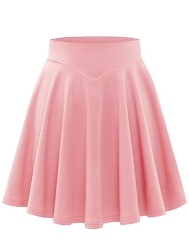 Bbonlinedress Damen Mädchen Rock Basic Solid vielseitige Dehnbaren informell A-Linie Mini Skater Glocken Tennis Schule Rock Pink XL von Bbonlinedress