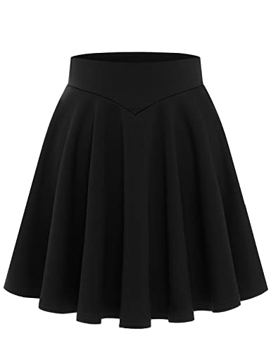 Bbonlinedress Damen Mädchen Rock Basic Solid vielseitige Dehnbaren informell A-Linie Mini Skater Glocken Tennis Schule Rock Schwarz Black M von Bbonlinedress