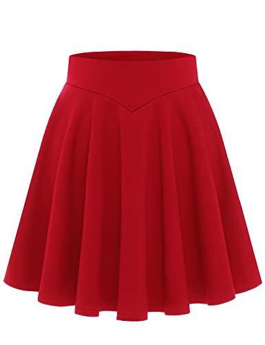 Bbonlinedress Damen Rock Basic Solide Vielseitige Dehnbar Informell Mini Glocken kostüme hohe Taille gefaltete Skater Tennis Schule Rock Red 2XL von Bbonlinedress