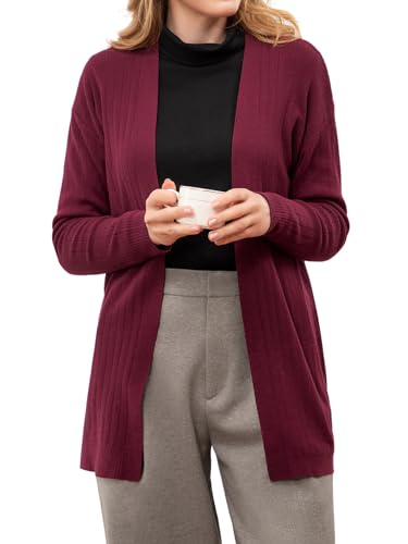 Bbonlinedress Damen Strickjacke Langarm Vorne Offen Strickmantel elegant Winter Casual High Stretchy Cardigan Burgundy 2XL von Bbonlinedress