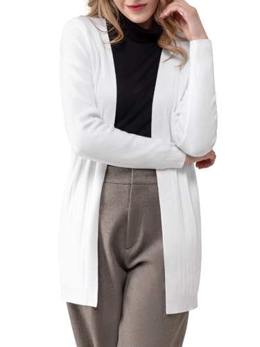 Bbonlinedress Damen Strickjacke Langarm Vorne Offen Strickmantel elegant Winter Casual High Stretchy Cardigan White 2XL von Bbonlinedress